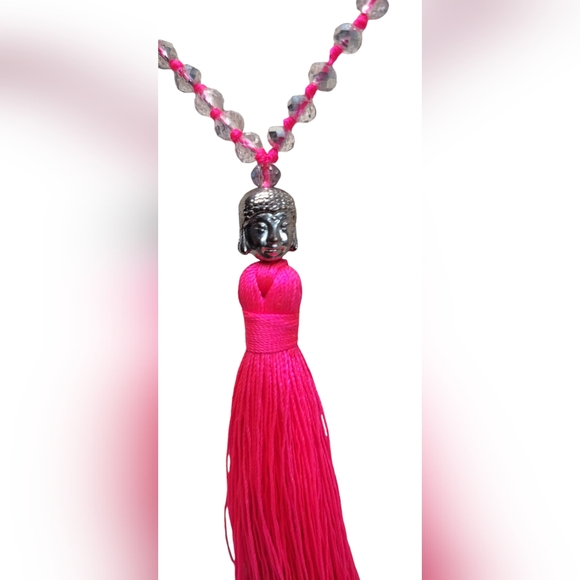 Hot Pink Buddha Tassel Beaded Necklace - Picture 3 of 14